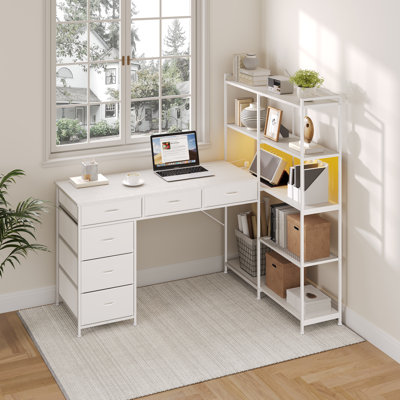 Spacious L-Shaped Computer Desk with 6 Drawers