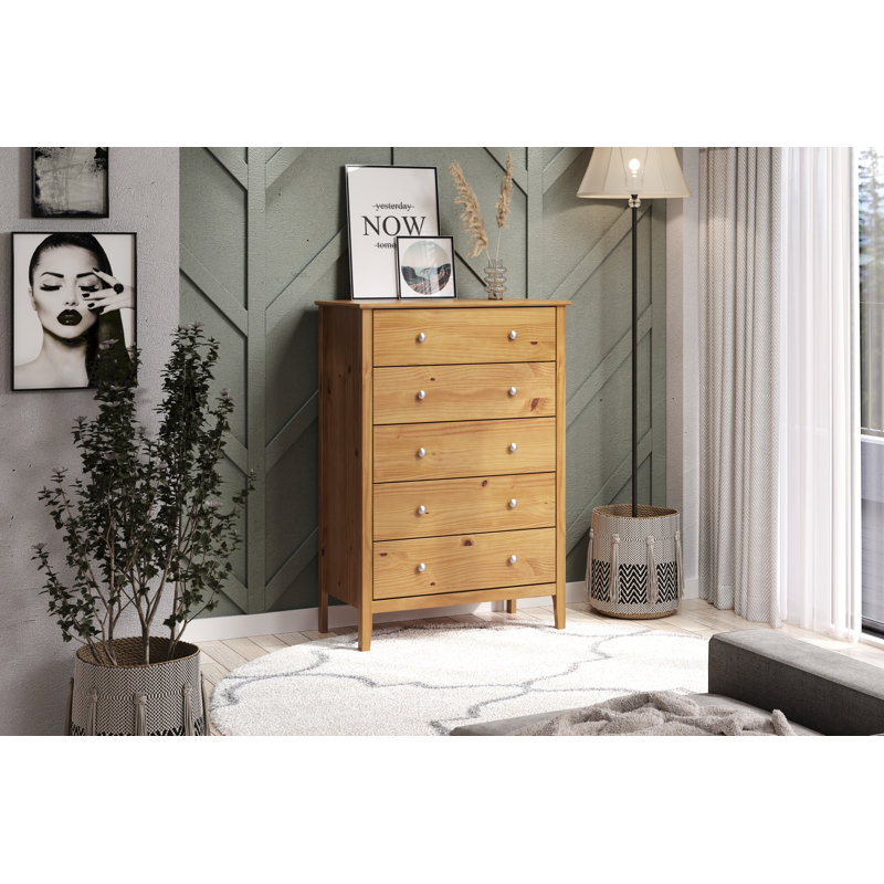 Commode 5 tiroirs Arzell, Miel