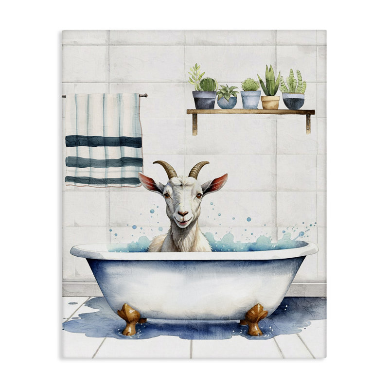 Goat Bathtime Suds Canvas Wall Art by Kim Allen, 20" H x 16" W