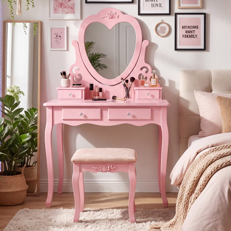 Brenda Dressing Table with Mirror, Pink