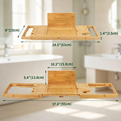Bamboo Bathtub Caddy Tray Expandable for Tub