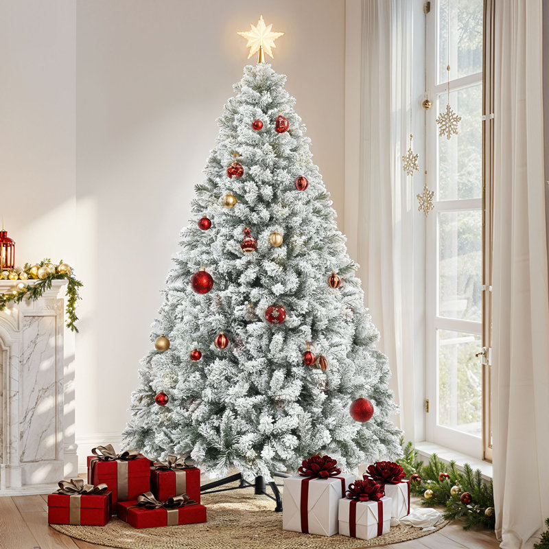 Arbre de Noël artificiel enneigé 7,5 pi, H 7,5 pi, Non