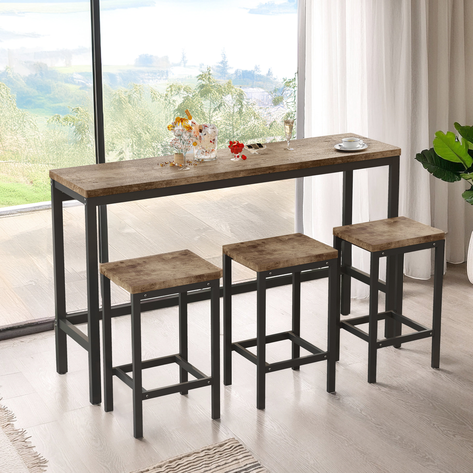 17 Stories Long 3 Table With Power Outlets & Luxury Pu Stools - Table ...