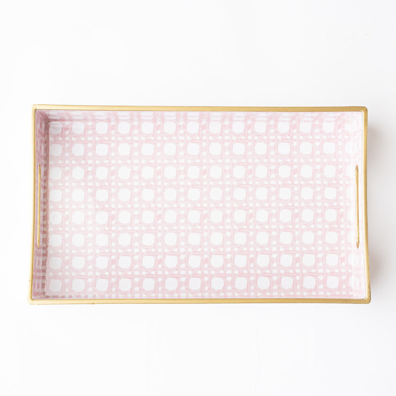 Green Cane Vanity Tray,  11.25" W x 1.25" D x 6.5" H, Pink