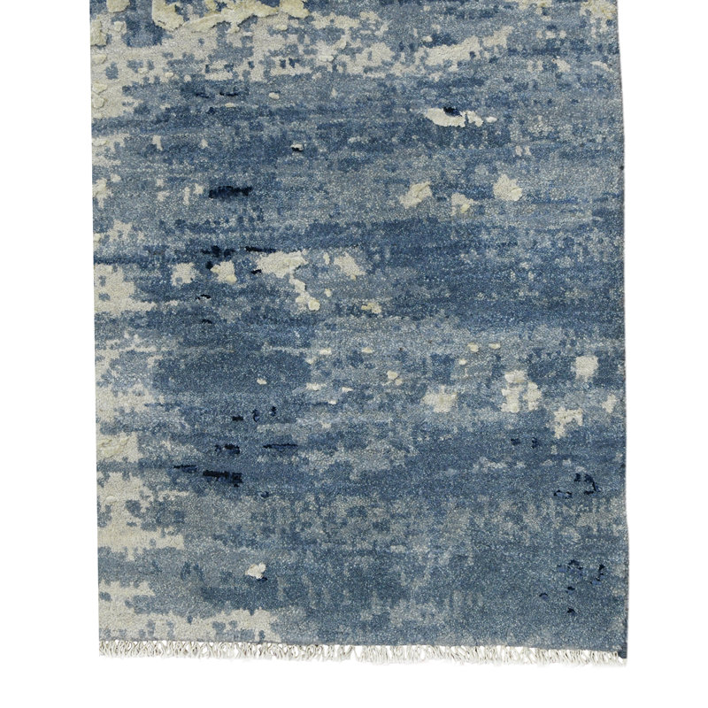 Blue Sapphire Hand-Knotted Wool and Viscose Area Rug, 2' x 3'