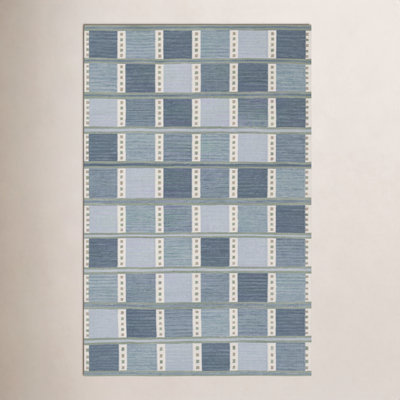 Freya Blue Hand-Woven Geometric Wool Rug