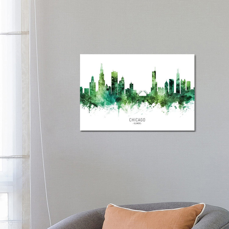 Chicago Illinois Skyline Green by Michael Tompsett - Wrapped Canvas Print, 66.04 cm H x 45.72 cm W