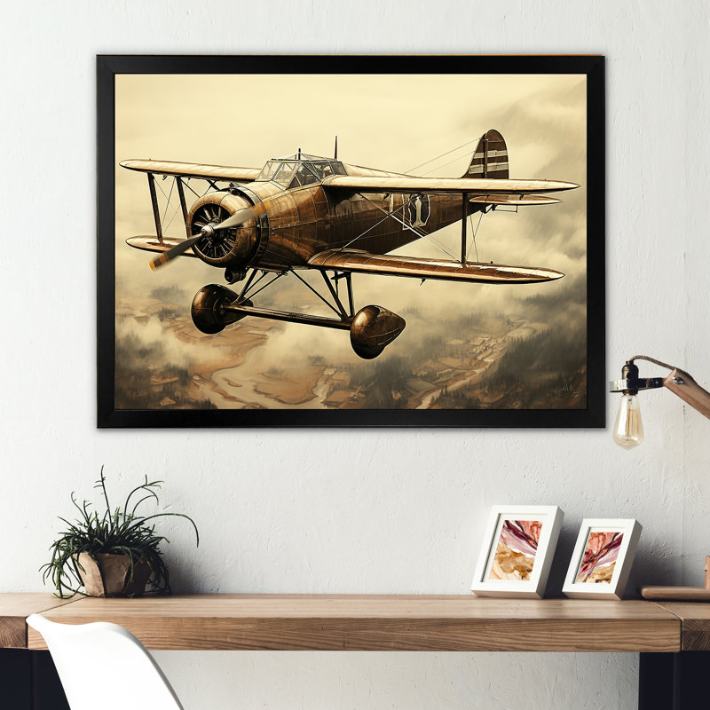 «Historic Plane Glory Mid Flight I», art mural avion, Cadre photo noir simple, H 16 po x l 32 po x P 1 po