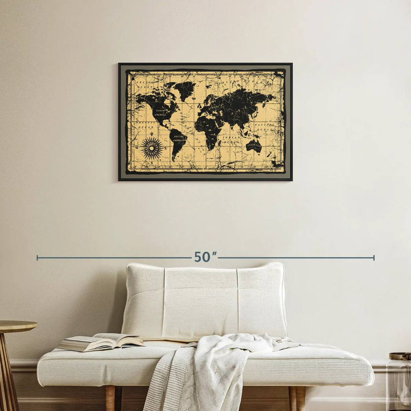 Carte du monde rétro Aliaz, H 21 po x l 31 po