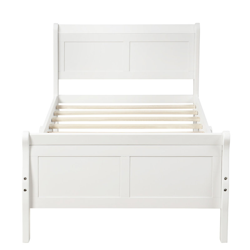 Wood Platform Bed Twin Bed Frame Mattress Foundation Sleigh Bed With Headboard/Footboard/Wood Slat Support, White