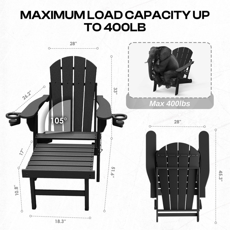 Chaise Adirondack pliante Hdpe , Noir