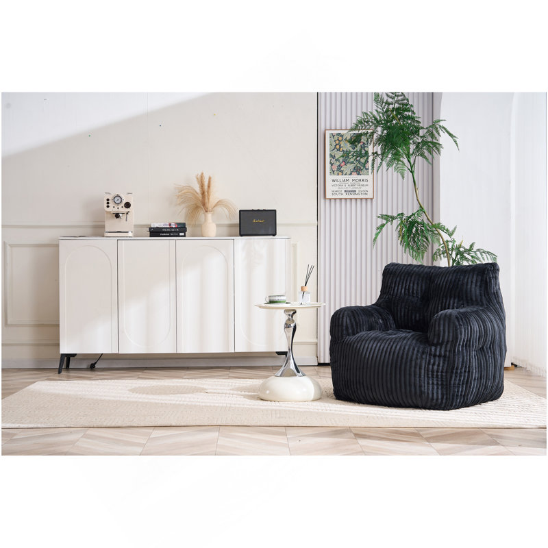 Fauteuil à billes en peluche de taille moyenne pour adulte avec rembourrage en mousse, Velours côtelé noir