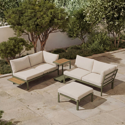 Ensemble de conversation modulaire de patio 4 pièces avec table basse à coussin amovible, ensemble de conversation modulaire avec table de bout pour 4 personnes