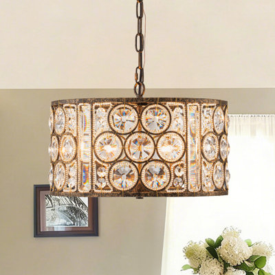Antique Bronze 4-light Drum Crystal Pendant