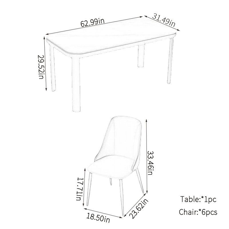 Modern simple rock plate dining table sets, 29.52"H x 62.99"L x 31.49"W