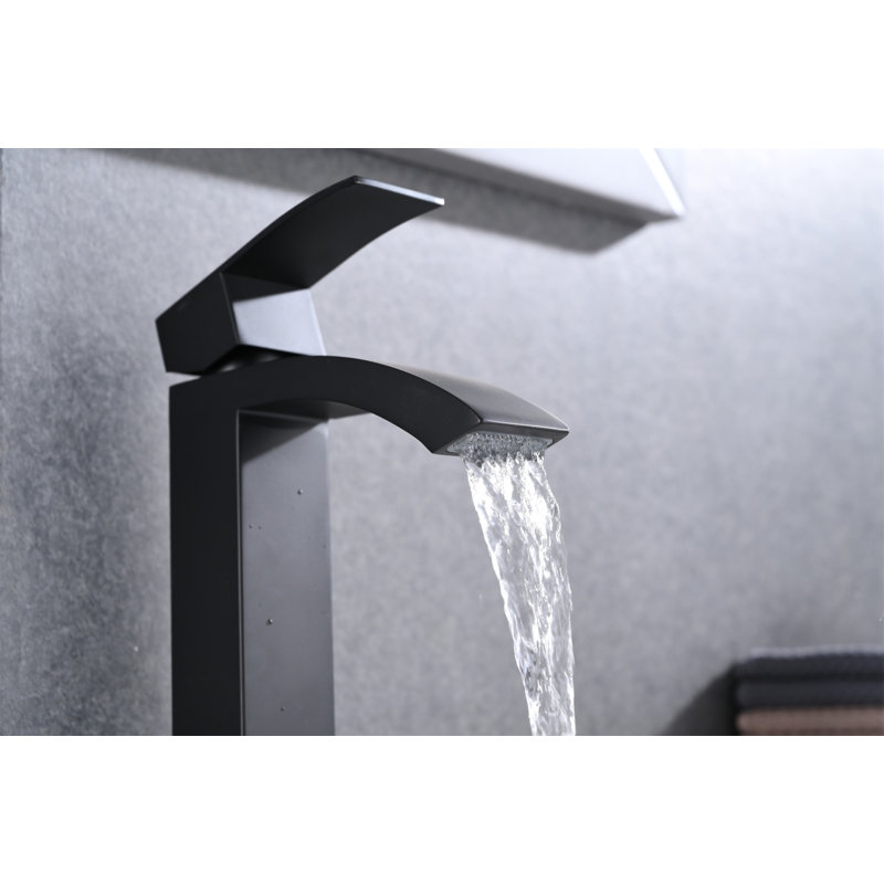 Single Handle Waterfall Bathroom Vanity Sink Faucet With Extra Large Rectangular Spout, Matte Black