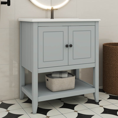 Lavabo de salle de bain moderne élégant en céramique 30 po avec tablette ouverte et tablette de porte