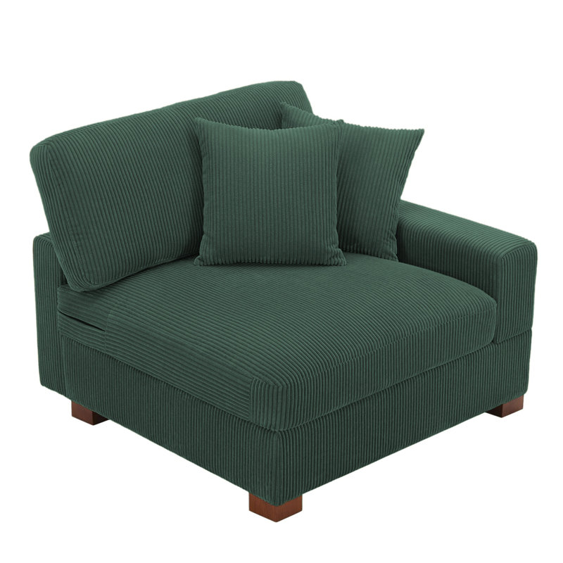 Milbrey Upholstered Hunter Green Corduroy Armchair with Pillow Back and Solid Wood Legs, Hunter Green, Corduroy