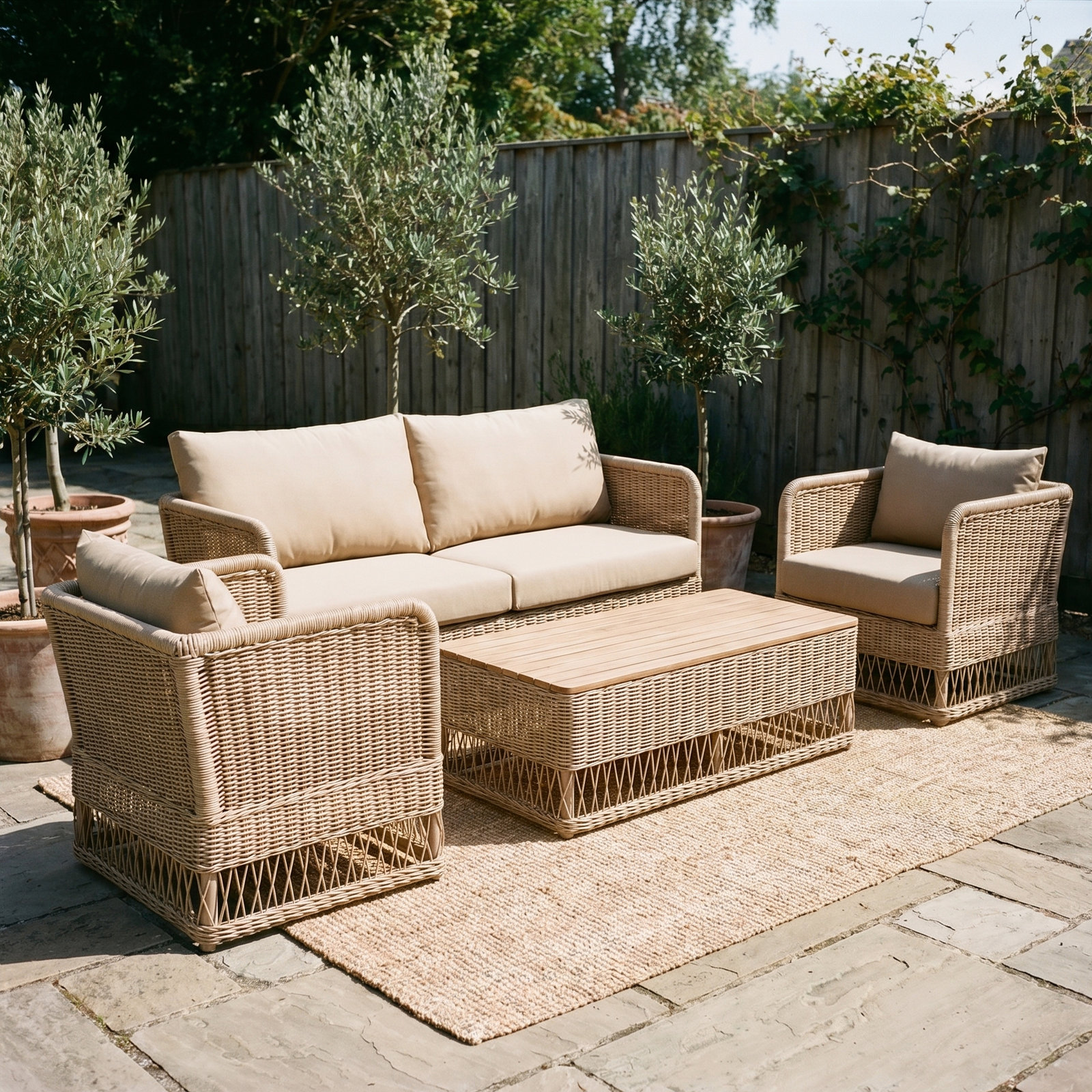 Margot 5-Person Sunbrella® Complete Patio Set, Brown, Canvas Beige
