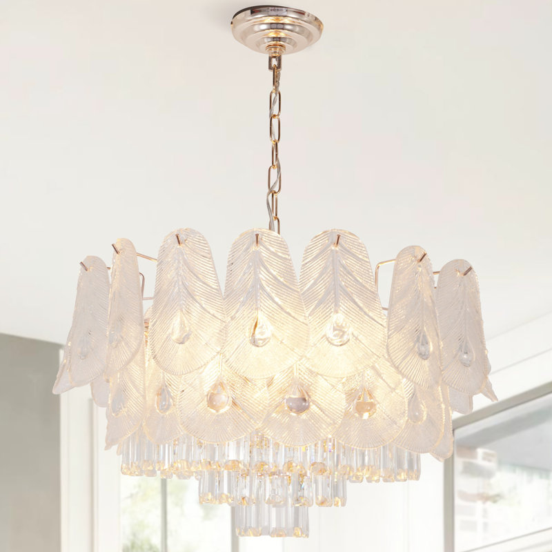 Lustre en cristal en forme de feuille 8 lumières Mid-Century Modern