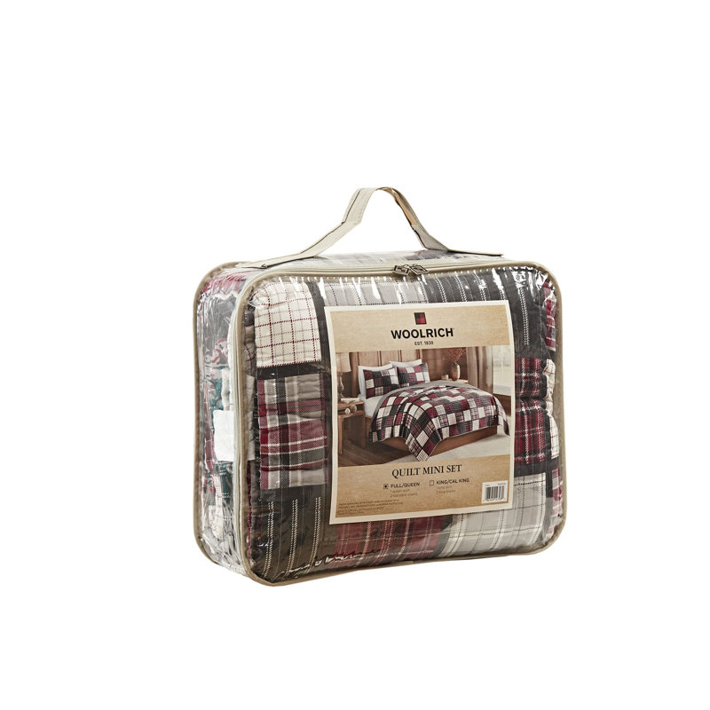 Red and Grey Cotton Plaid Reversible Full Quilt Set