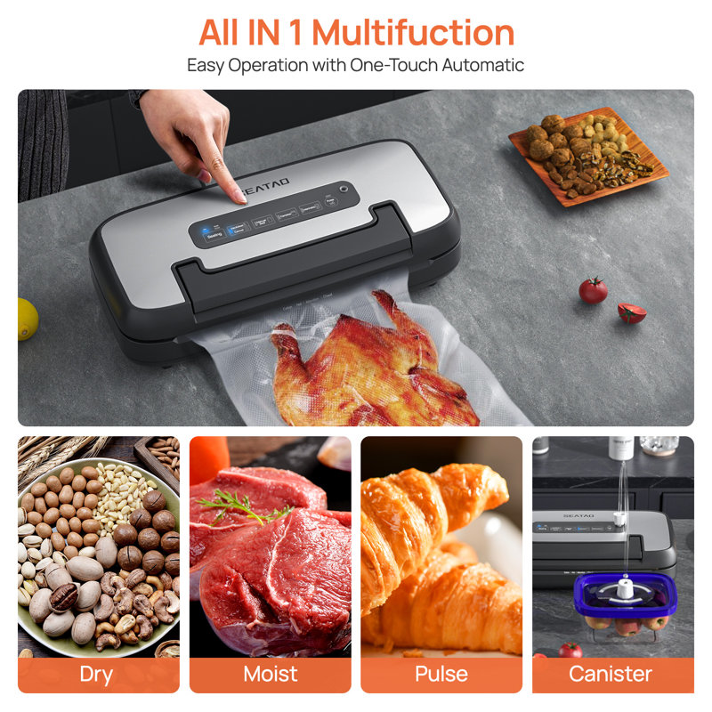 Machine à emballer sous vide, machine à emballer sous vide alimentaire de 80 kpa / sean de maintien, mode verrouillé par poignée, plateau d'égouttement amovible, porte-coupe intégré et rangement pour sacs