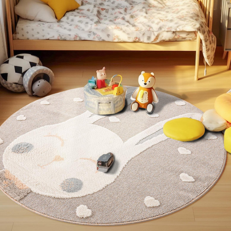 Unique Loom Heart Bunny  Whimsy Kids Rug, Round 7'1"