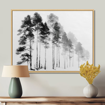 «Black and White Tall Pine Tree Forest», reproduction d'art sur toile