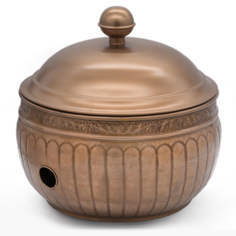 Copper Finish 19" Steel Garden Hose Pot with Lid