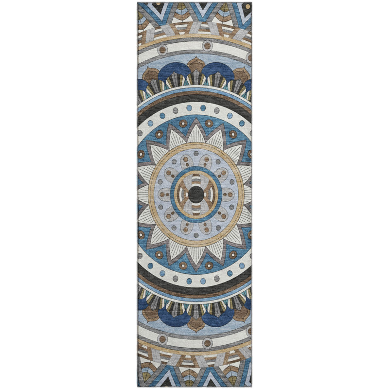 Premium Machine Washable Mayfield Geometric Rug, Denim, 2'3" x 7'6" Runner