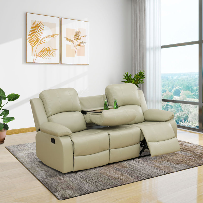 Canapé inclinable 3 places, Similicuir beige