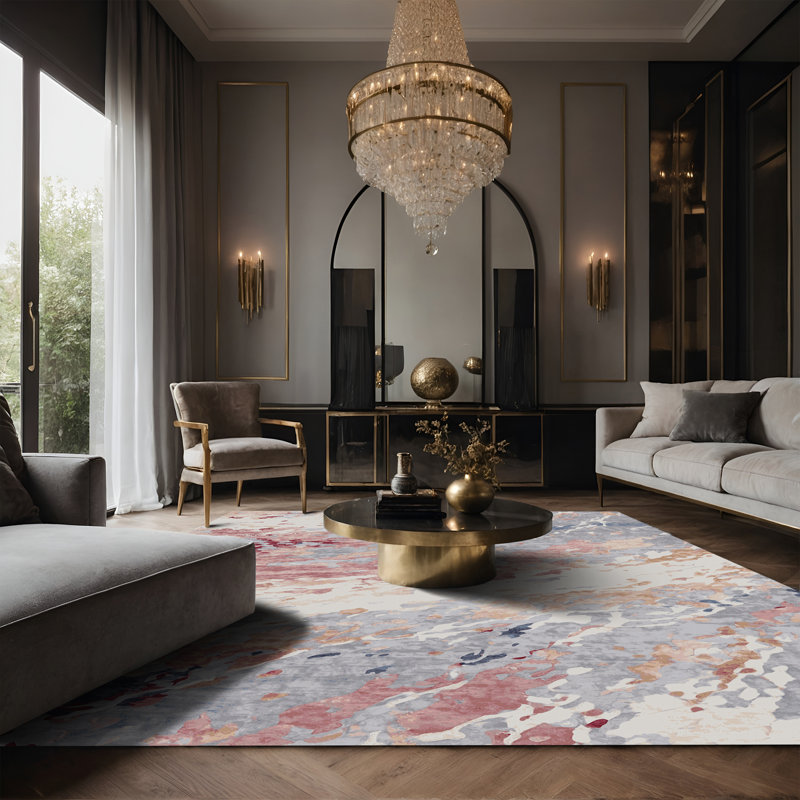 Tapis gris soyeux et moelleux, Rectangle 6 pi x 9 pi