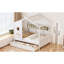 Lit double en bois pleine grandeur, blanc, avec tiroirs et tablette, un espace de jeu confortable pour le lit blanc et 2 espaces de rangement créant un environnement amusant-374445336