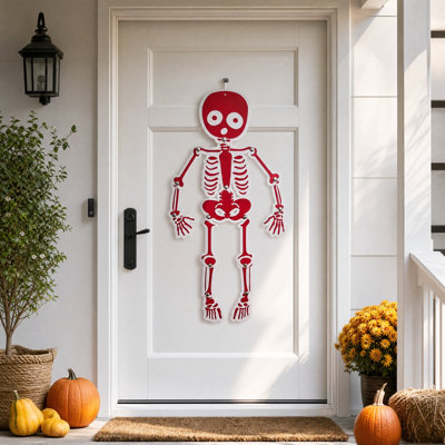 Décoration d'Halloween : Porte squelette articulée à monter soi-même, avec articulations mobiles et position ajustable. Panneau découpé Humone. Décor pour porte d'entrée, mur, intérieur ou extérieur.