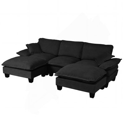 Modular Sectional Sofa, U-Shape Cloud Couch With Sailboat Design, 2 Movable Ottomans & 2 Soft Pillows Included, Comfy Chenille For Apartment Living Room
