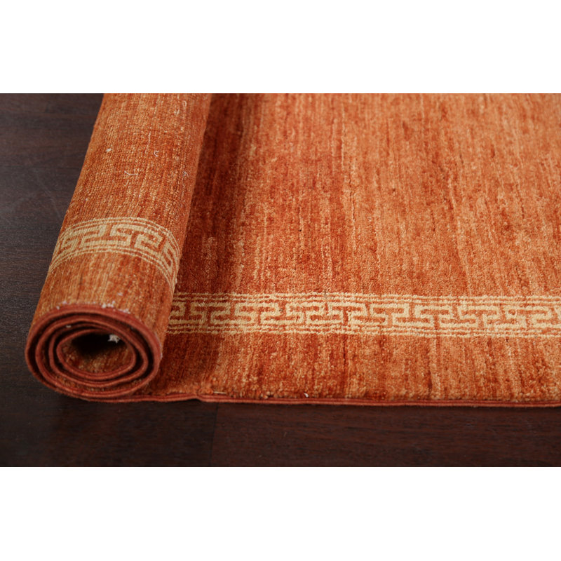 Tapis orange noué à la main de conception unique 2 pi 10 po x 9 pi 0 po