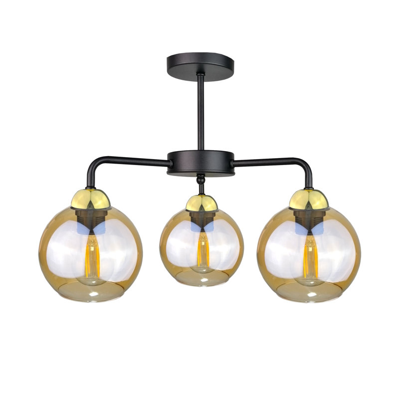 Glass Semi Flush Mount, Black/Gold