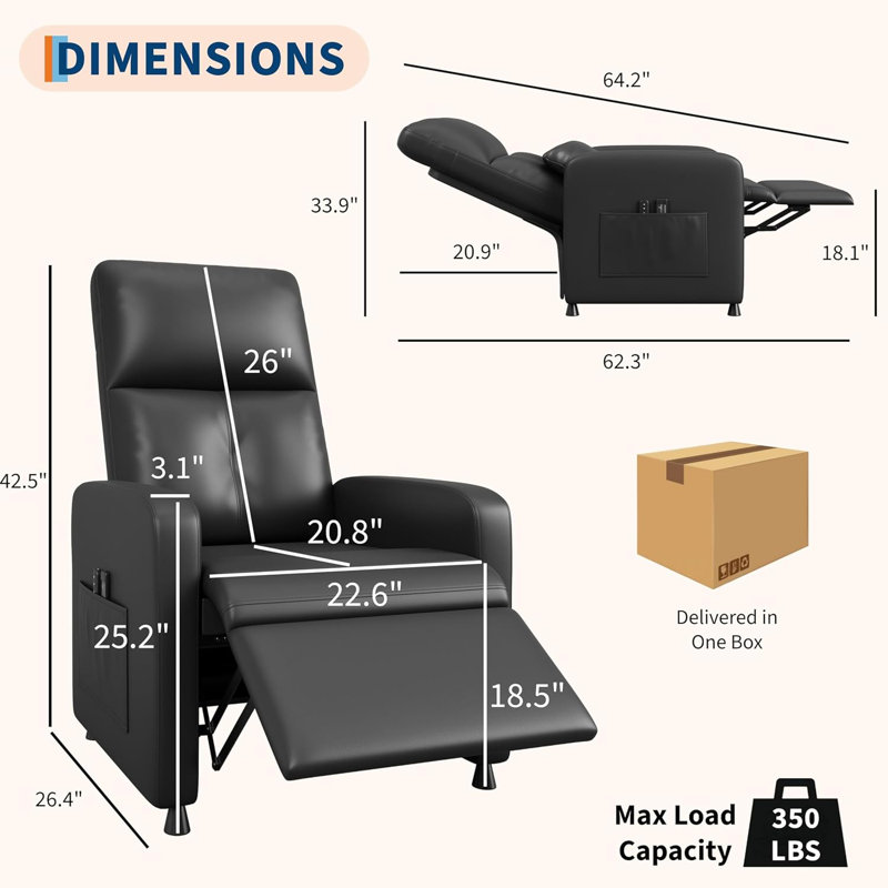 Fauteuil inclinable électrique avec siège rembourré, Noir