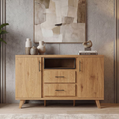 Oak-Effect Sideboard with 2 Doors, 2 Drawers and Open Shelf