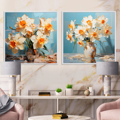 Daffodils Bloom With Fierce Brushwork - Daffodils Square Collage Set Of 2