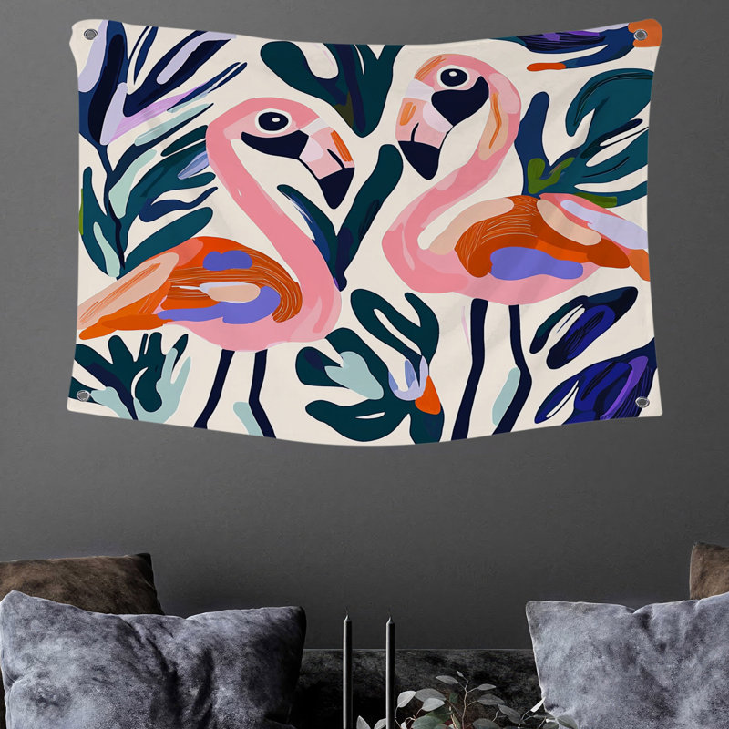 Tapisserie murale flamants roses - Décoration murale animaux, H 88 po x l 104 po