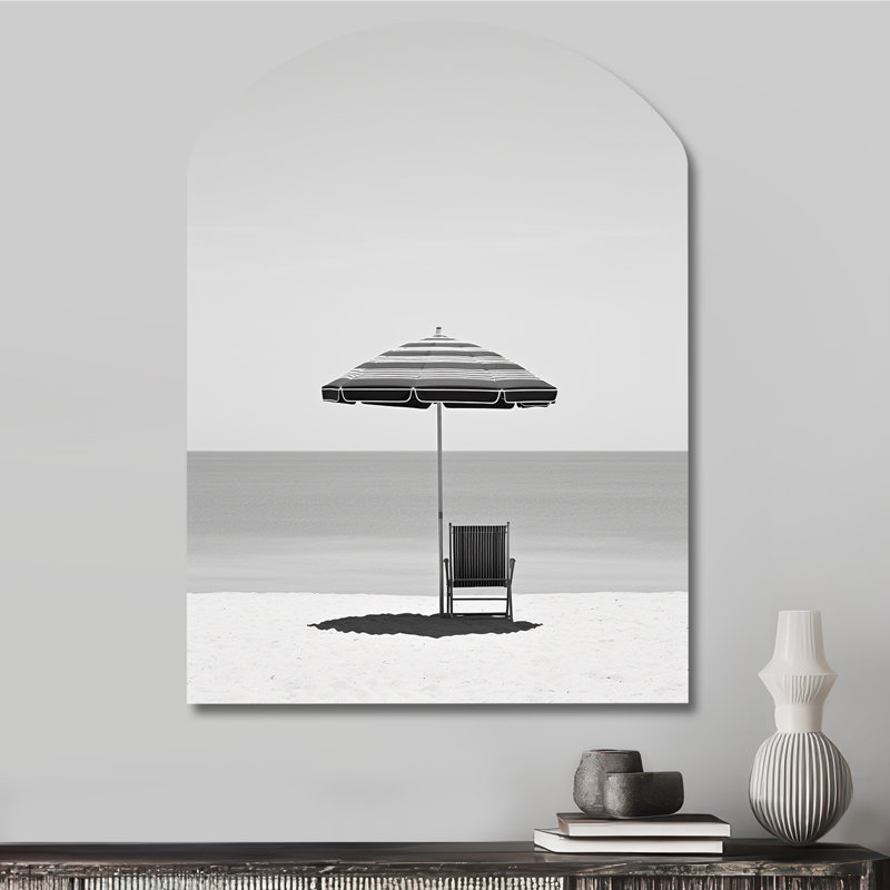 Black And White Minimalism Beach Photo II - Coastal Beach Arch Shape Irregular Metal Wall Decor, 34" H x 25" W x 1" D