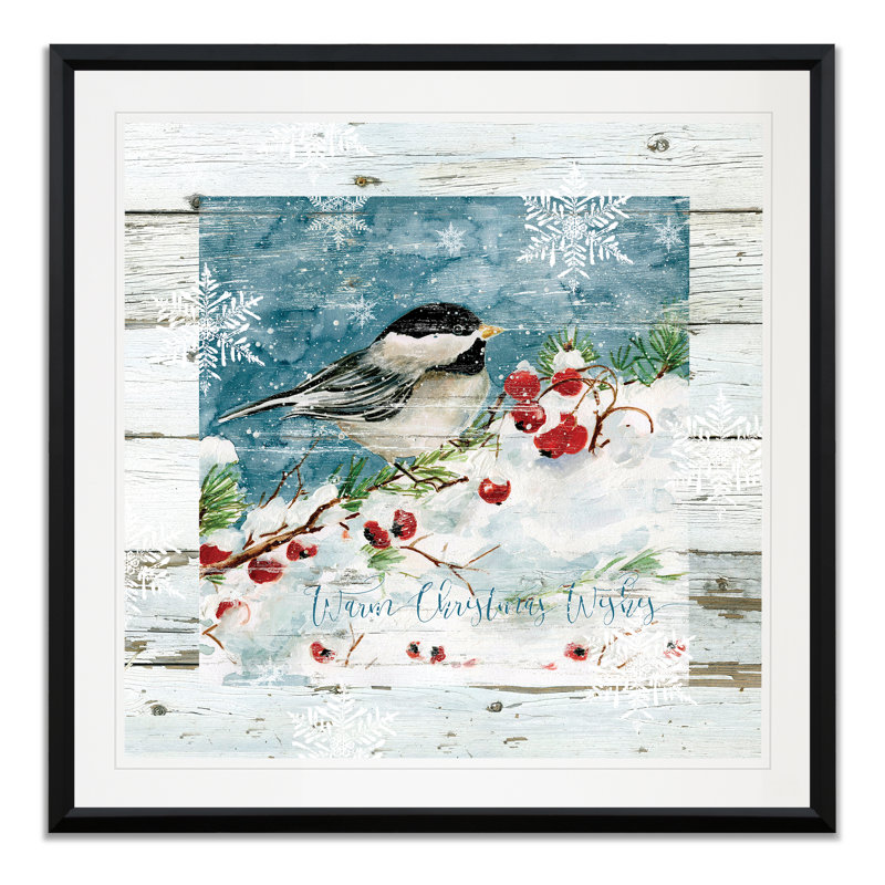 « chaleureuse christmas voeux », reproduction d’impression sur toile, H 17,5 po x l 17,5 po x P 1,5 po, Cadre plastique noir