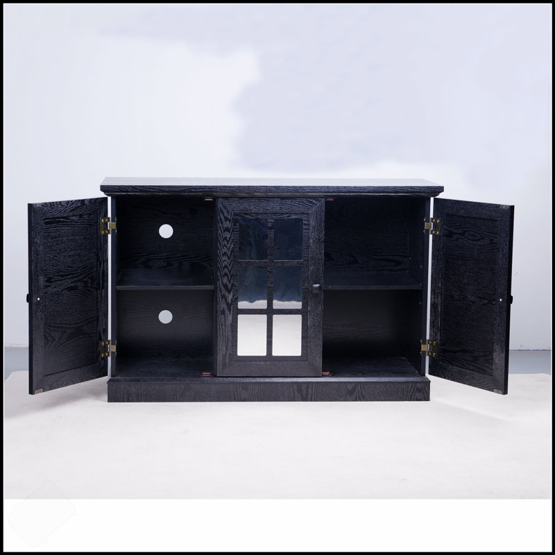 45 Inch Wide Storage Cabinet With 3 Mirrored Acrylic Doors, Adjustable Shelves, And Decorative Laminates For Versatile Use In Living, Dining, And Kitchen Areas