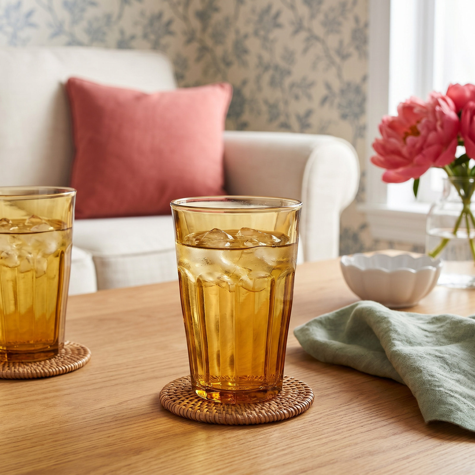 Picardie Ribbed Drinking Glass, Amber, 12.13 oz.