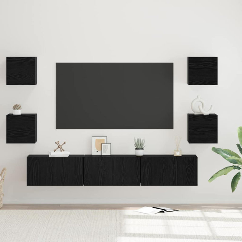 TV Cabinet Set 7 Pcs Engineered Wood, Black Oak, 30cm H x 180cm L x 30cm W