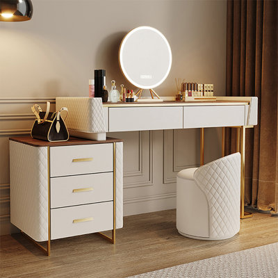 Coiffeuse avec miroir lumineux, 5 tiroirs, 1 chaise