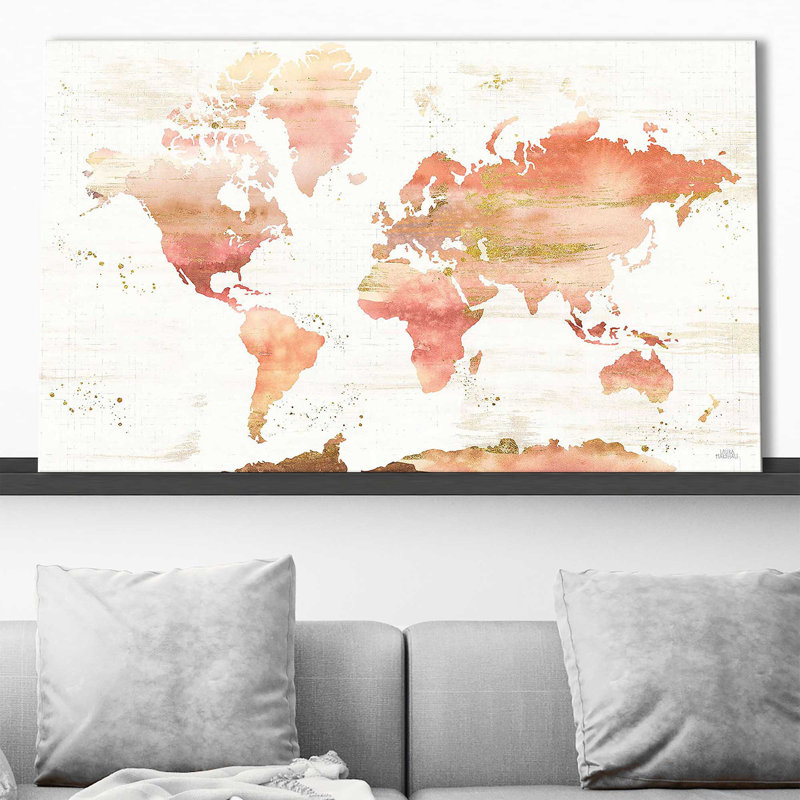«Desert Blooms Abstract Map» par Laura Marshall - impression, H 28 po x l 48 po x P 1,5 po, Toile tendue