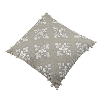 Beige/Ivory Embroidered Hand-Woven Linen Throw Pillow