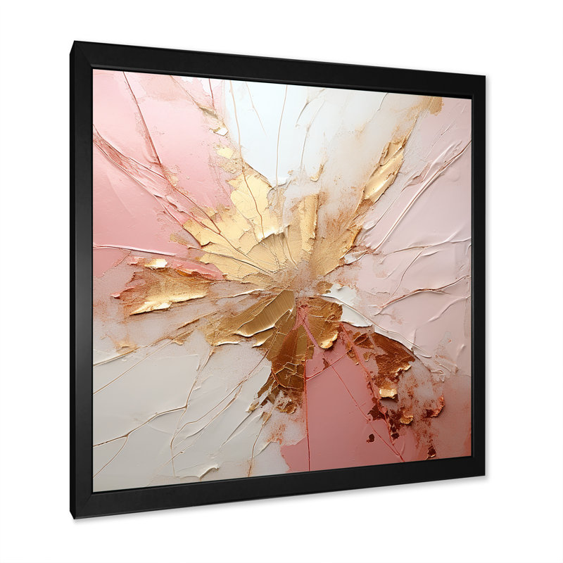 «Gold and Pink Paint Fusion», reproduction d'art encadrée, Cadre doré simple, H 36 po x l 36 po x P 1,5 po, Noir